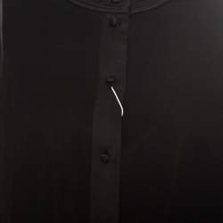 Pre Owned Armani Collezioni Black Silk Satin Trim Detail Long Sleeve Blouse M