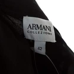 Pre Owned Armani Collezioni Black Silk Satin Trim Detail Long Sleeve Blouse M