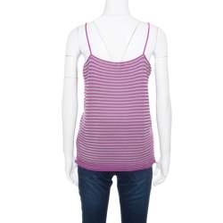 Pre Owned Armani Collezioni Purple Striped Knit Noodle Strap Top L