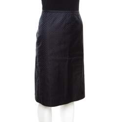 Pre Owned Armani Collezioni Navy Blue Silk Jacquard Pencil Skirt M