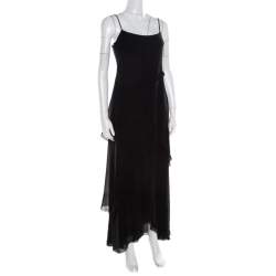 Pre Owned فستان أرماني كالزوني ماكسي بلا أكمام درابيه أسود S