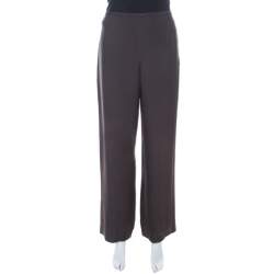 Armani Collezioni Brown Crepe Wide Leg Trouser M