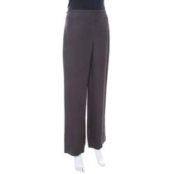 Armani Collezioni Brown Crepe Wide Leg Trouser M
