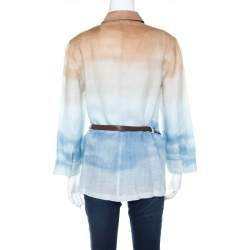 مملوكة مسبقًا Armani Collezioni Beige Blue Shaded Linen Shirt M