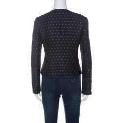 Pre Owned Armani Collezioni Navy Blue Spot-Jacquard Silk Blend Zip Front Jacket M