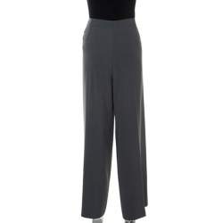 Pre Owned Armani Collezioni Grey Crepe Straight Fit Trousers XL
