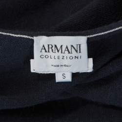 مملوكة مسبقًا توب أرماني كوليزوني قصير مزين ظهر متباين تريكو رصاصي S 