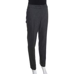 Pre Owned Armani Collezioni Dark Grey Felted Wool Straight Fit Trousers M