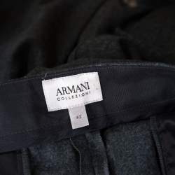Pre Owned Armani Collezioni Dark Grey Felted Wool Straight Fit Trousers M
