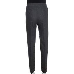 Pre Owned Armani Collezioni Dark Grey Felted Wool Straight Fit Trousers M