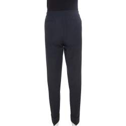 Pre Owned Armani Collezioni Charcoal Grey Stretch Knit Cuffed Hem Tailored Trousers M