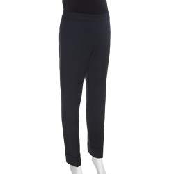 Pre Owned Armani Collezioni Charcoal Grey Stretch Knit Cuffed Hem Tailored Trousers M
