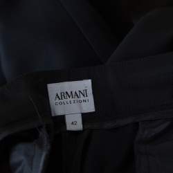 Pre Owned Armani Collezioni Charcoal Grey Stretch Knit Cuffed Hem Tailored Trousers M