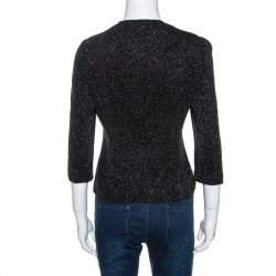 Pre Owned Armani Collezioni Black Lurex Stretch Knit Ruffled Cardigan M