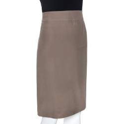 Pre Owned Armani Collezioni Olive Green Silk Blend Pencil Skirt M