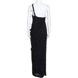 Pre Owned Armani Collezioni Black Silk Draped One Shoulder Asymmetric Gown M