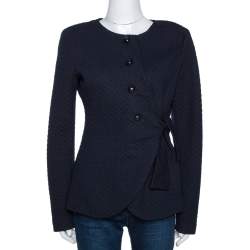 Pre Owned Armani Collezioni Navy Blue Textured Tie Detail Jacket L