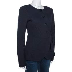 Pre Owned Armani Collezioni Navy Blue Textured Tie Detail Jacket L