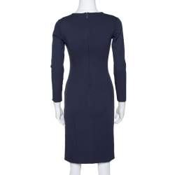 Pre Owned Armani Collezioni Midnight Blue Knit Gathered Fitted Dress S