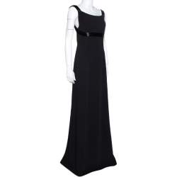مملوكة مسبقًا Armani Collezioni Black Silk Crepe Bead Embellished Gown M