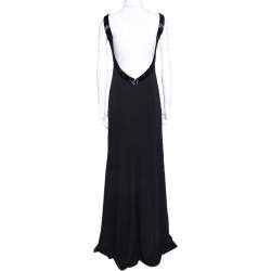 مملوكة مسبقًا Armani Collezioni Black Silk Crepe Bead Embellished Gown M