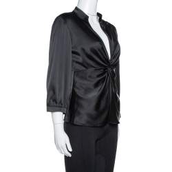 Pre Owned Armani Collezioni Black Silk Satin Twisted Knot Detail Top M 