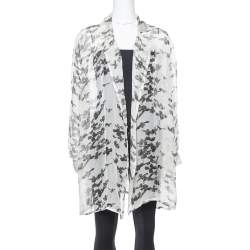 Pre Owned Armani Collezioni Grey Silk Stencil Floral Ruched Top M
