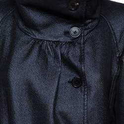 Pre Owned معطف طويل أرماني كوليزوني حزام صوف أسود ميتاليك مقاس وسط (ميديوم)