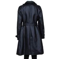 Pre Owned معطف طويل أرماني كوليزوني حزام صوف أسود ميتاليك مقاس وسط (ميديوم)