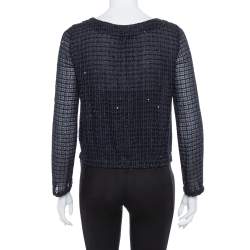 مملوكة مسبقًا Armani Collezioni Navy Blue Embellished Crumpled Chiffon Lightweight Jacket S