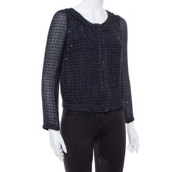 مملوكة مسبقًا Armani Collezioni Navy Blue Embellished Crumpled Chiffon Lightweight Jacket S