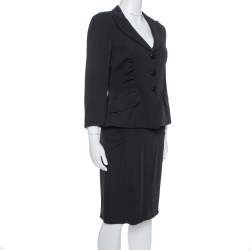 مملوكة مسبقًا Armani Collezioni Black Crepe Ruched Detail Blazer & Fitted Skirt Set M