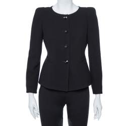 Pre Owned جاكيت أرماني كوليزوني صندوقي الشكل مزين أكتاف مبطنة كريب صوف أسود مقاس صغير (سمول)