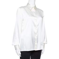 Pre Owned Armani Collezioni Cream Silk Satin Long Sleeve Blouse M