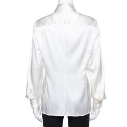 Pre Owned Armani Collezioni Cream Silk Satin Long Sleeve Blouse M