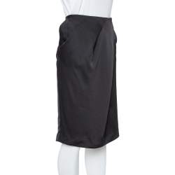 Pre Owned Armani Collezioni Black Georgette Draped Knee Length Skirt L