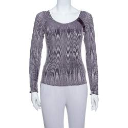 Armani Collezioni Purple Wave Pattern Knit button Detail Top S