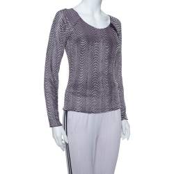 Armani Collezioni Purple Wave Pattern Knit button Detail Top S