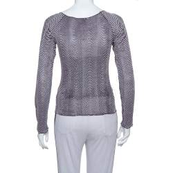 Armani Collezioni Purple Wave Pattern Knit button Detail Top S