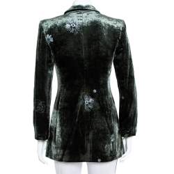 Pre Owned جاكيت أرماني كوليزوني طويل صدرية مزدوجة قطيفة أخضر داكن مقاس صغير (سمول)