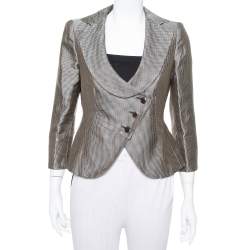 مملوكة مسبقًا Armani Collezioni Metallic Plaided Silk Asymmetric Cropped Blazer M
