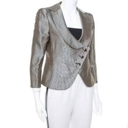 مملوكة مسبقًا Armani Collezioni Metallic Plaided Silk Asymmetric Cropped Blazer M