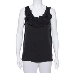 Pre Owned Armani Collezioni Black Silk Bow Trim Detail Sleeveless Top L