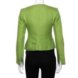 Pre Owned جاكيت بليزر أرماني كوليزيوني قطن أخضر وحرير بأزرار أمامية مقاس صغير - سمول