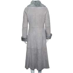 مملوكة مسبقًا Armani Collezioni Grey Suede Paneled Fur lined Long Coat M