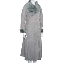 مملوك�ة مسبقًا Armani Collezioni Grey Suede Paneled Fur lined Long Coat M