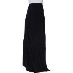 Pre Owned Armani Collezioni Black Crepe Ruffle Detail Pleated Maxi Skirt L