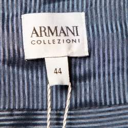 Pre Owned قميص أرماني كوليزوني طويل بلا أكمام حرير و كتان مخطط أزرق كحلي مقاس وسط (ميديوم)