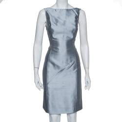 Pre Owned Armani Collezioni Grey Silk & Wool Sleeveless Sheath Dress M