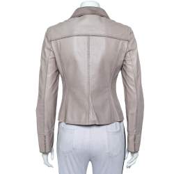 Pre Owned Armani Collezioni Beige Leather Zip Front Jacket M